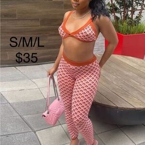 Orange and White Geometric Print Set